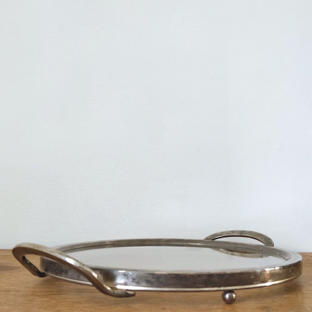 Plateau apéritif vintage en verre et métal