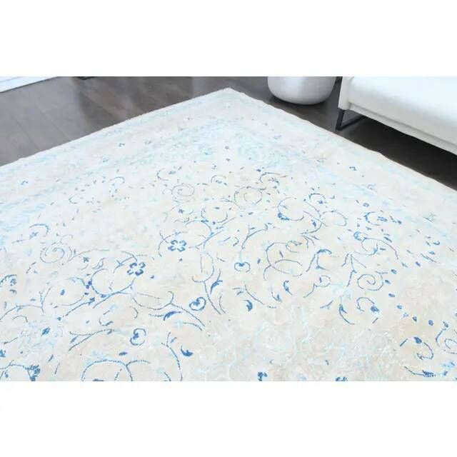 1970s Vintage Persian Handmade Wool Cotton Light Blue Area Rug 291x397