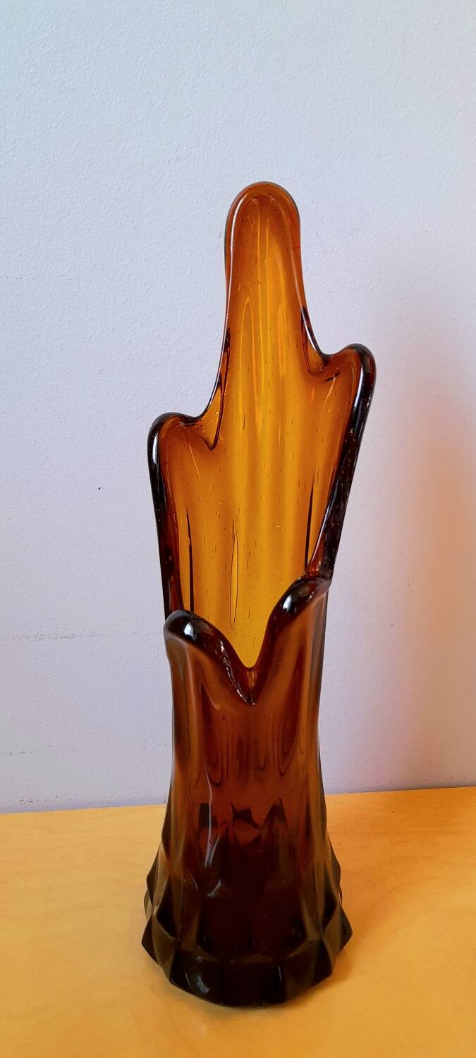 Amber glass vase 70s