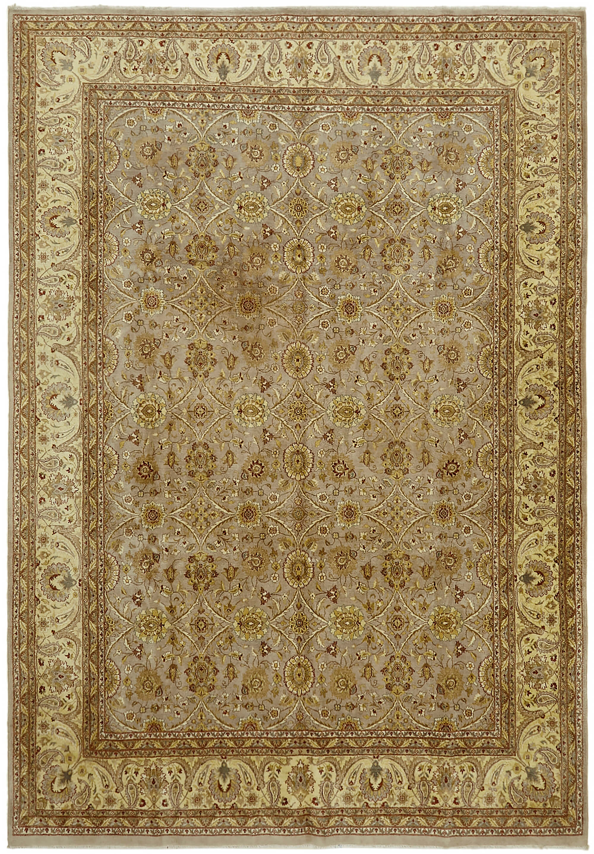 Handmade oriental contemporary 1980s 275 cm x 388 cm beige wool carpet