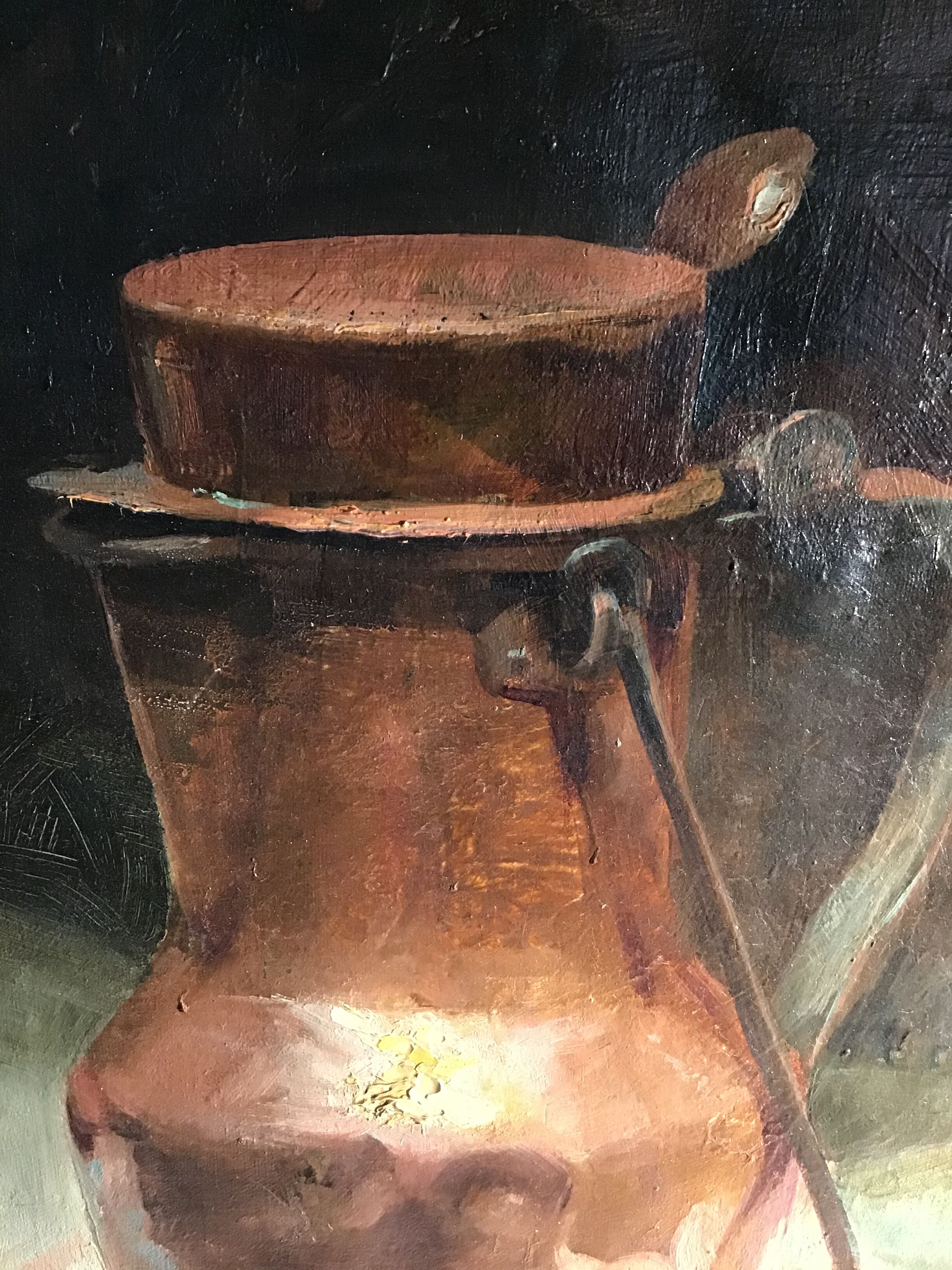 Still life with milk pot and eggs, signed, 20th century