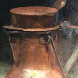 Still life with milk pot and eggs, signed, 20th century