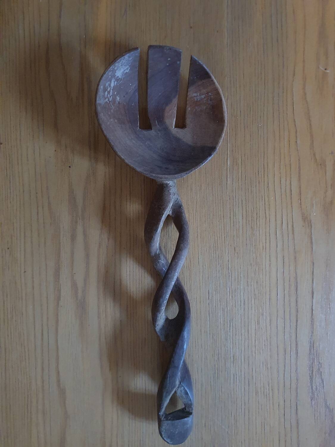 Twisted wooden spoon carved hands vintage folk art