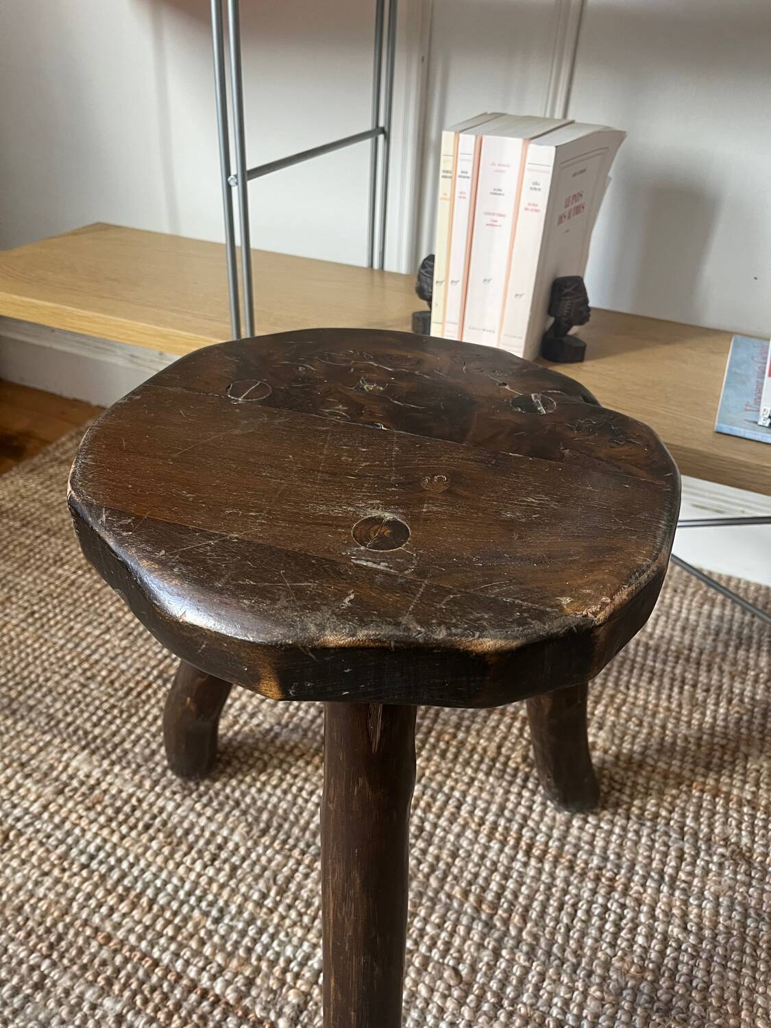 Brutalist wooden tripod stool