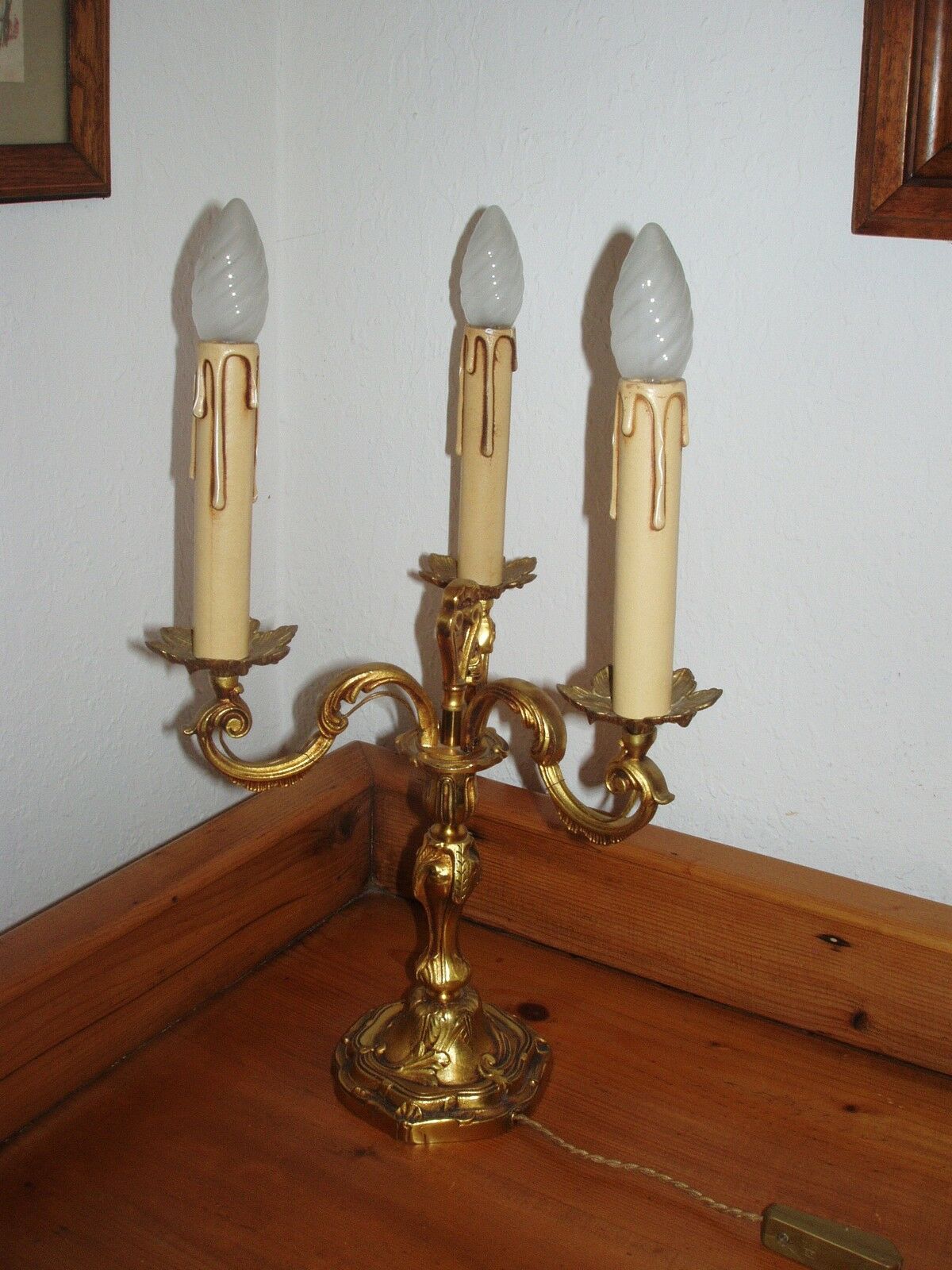 Pair of 3-light bronze Louis XV style table lamps