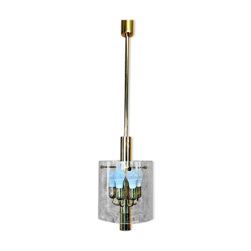 60s 70s Chandelier Huge Chandelier Pendant Lamp Limburg Glass & Chrome Design