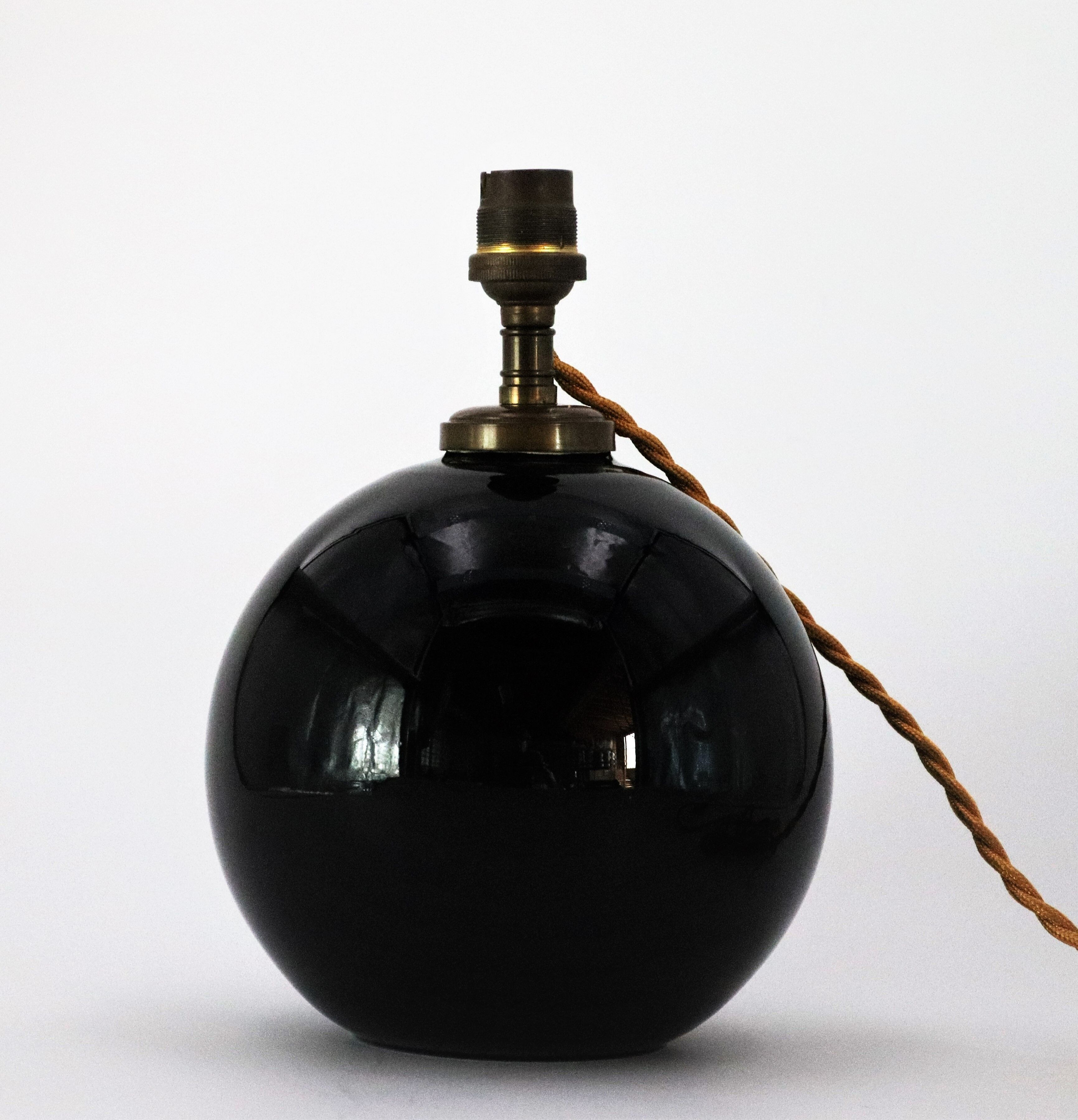 Art Deco black glass ball lamp 1930
