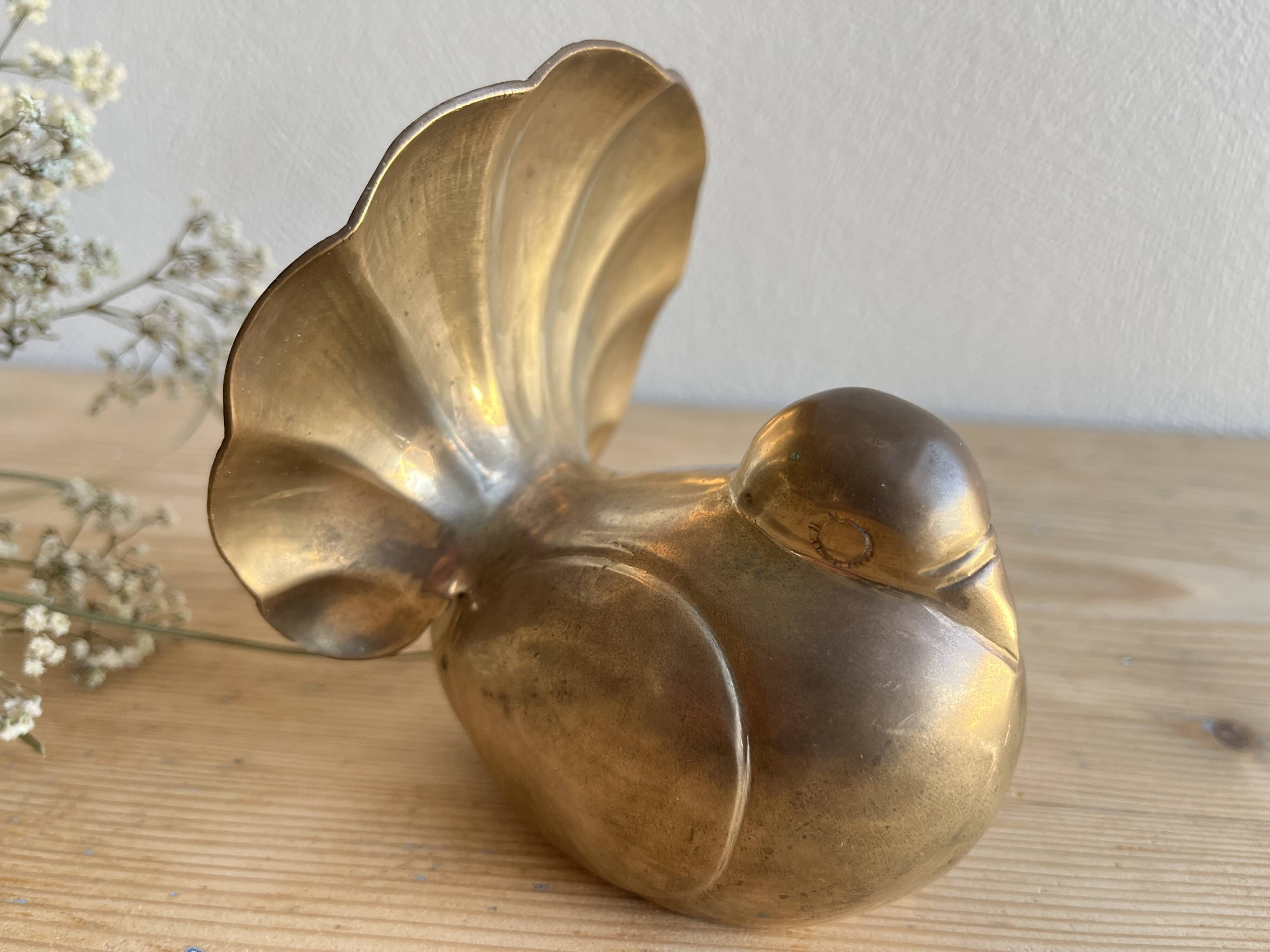 Peacock statuette in vintage brass