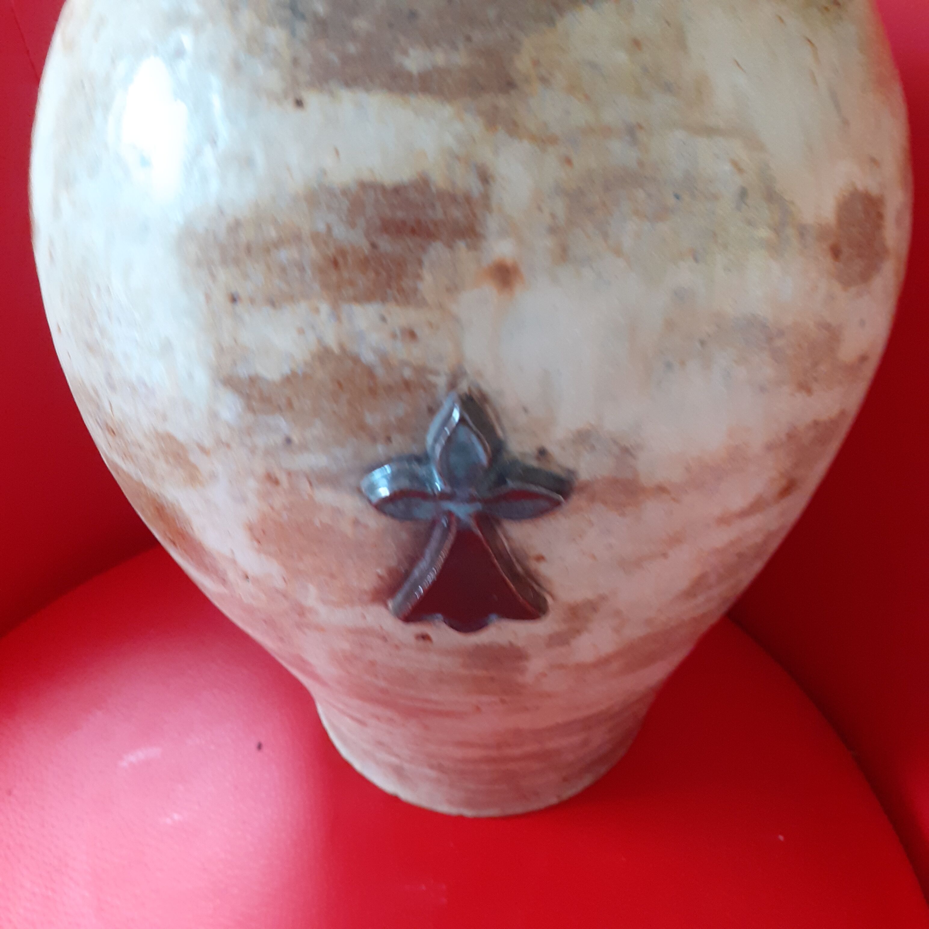 Large sandstone pitcher, Hermine décor Signed A.R.M.