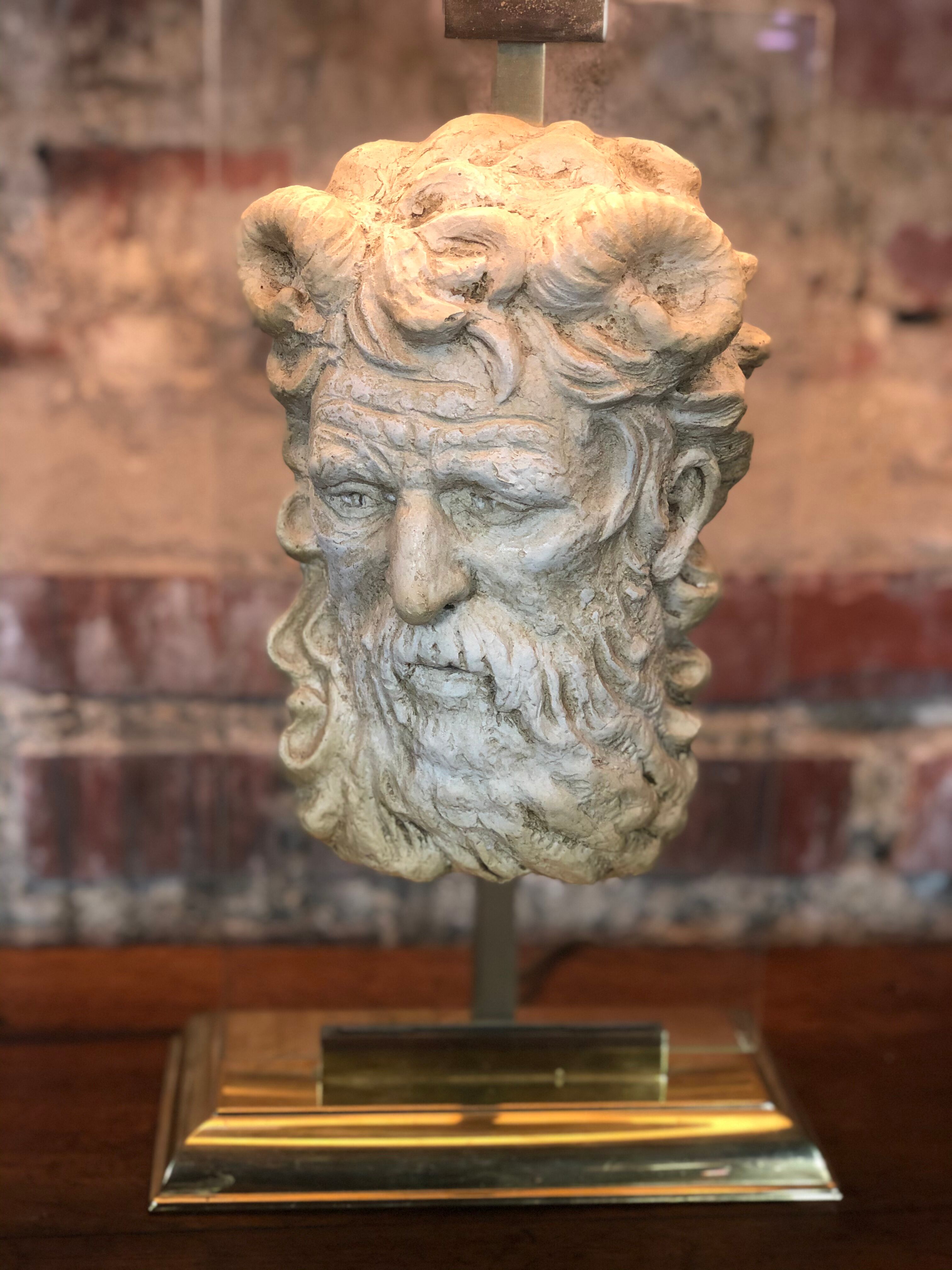 Neoclassical lamp face of the god Pan on Mount Altuglass and 50'S gold metal