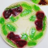 3 old plates in slip decoration strawberries and grapes
