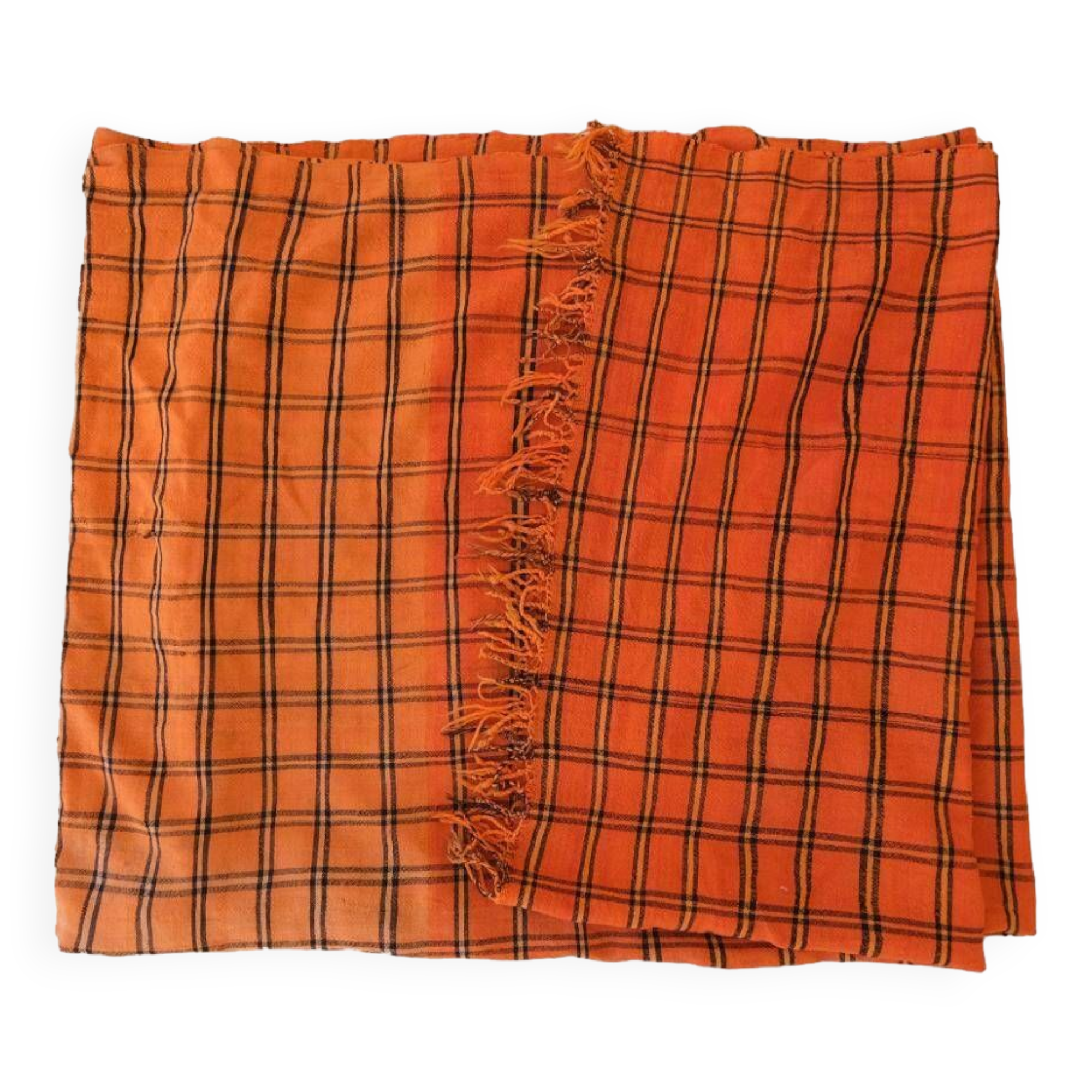 Berber orange checkered blanket - 163 x 333 cm