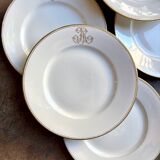 6 assiettes à dessert en porcelaine de Paris monogrammées