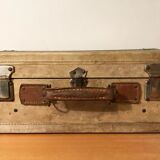 Vintage parchment beige and leather suitcase