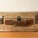 Vintage parchment beige and leather suitcase