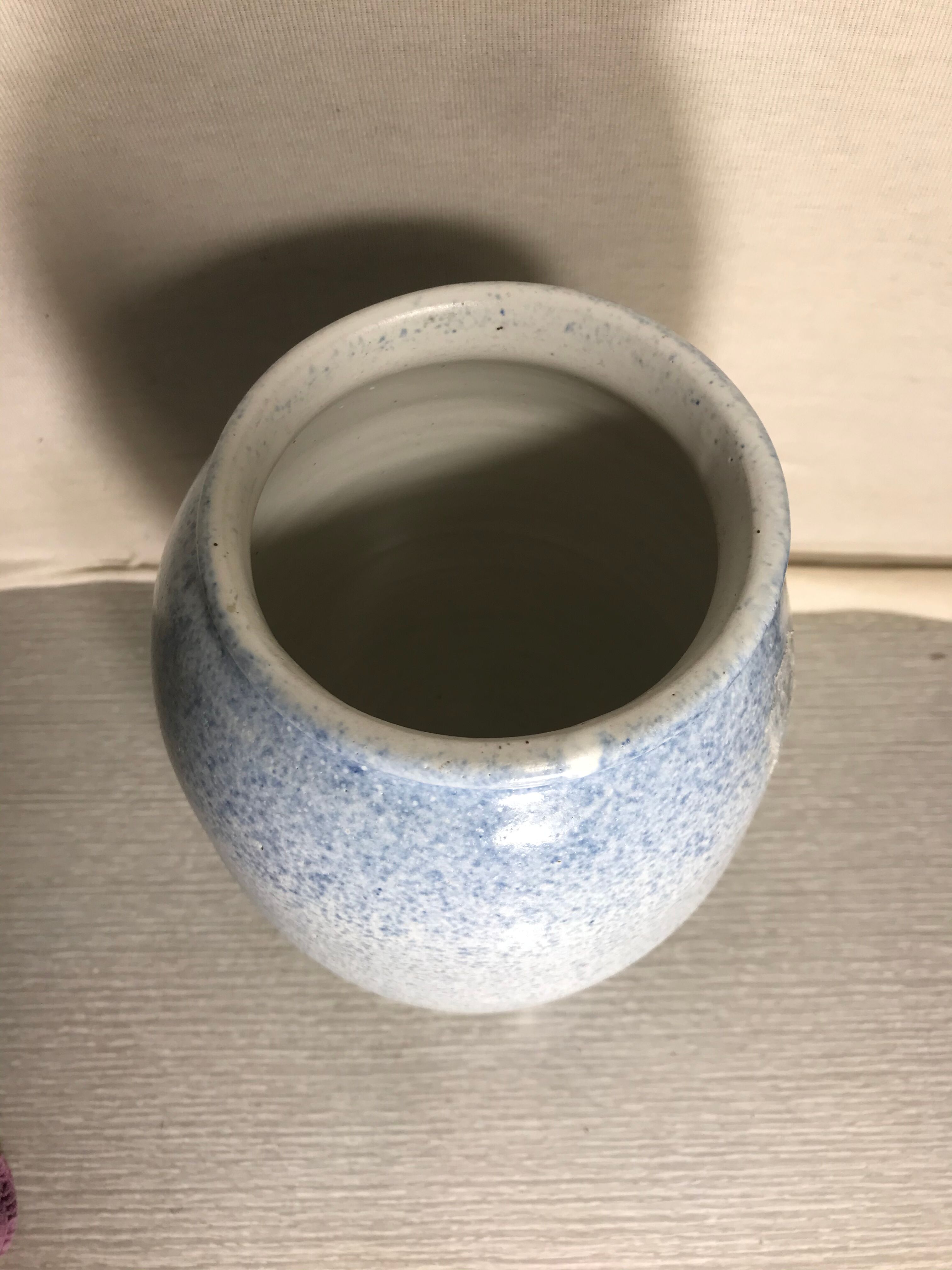 Old ceramic vase signed jb blue - white vintage marble style