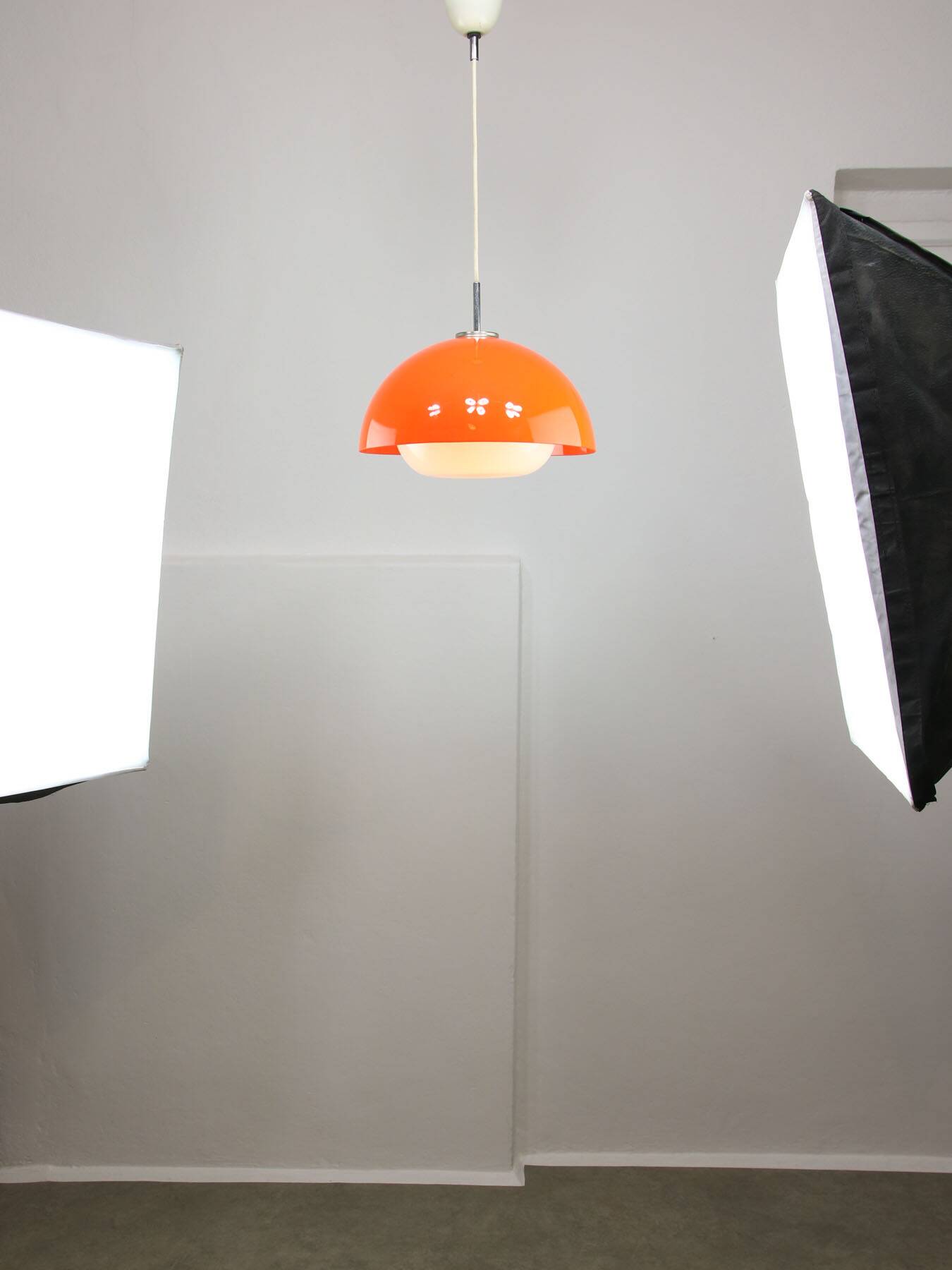 Space Age Italian Orange Acrylic Glass Pendant Lamp, 1970s