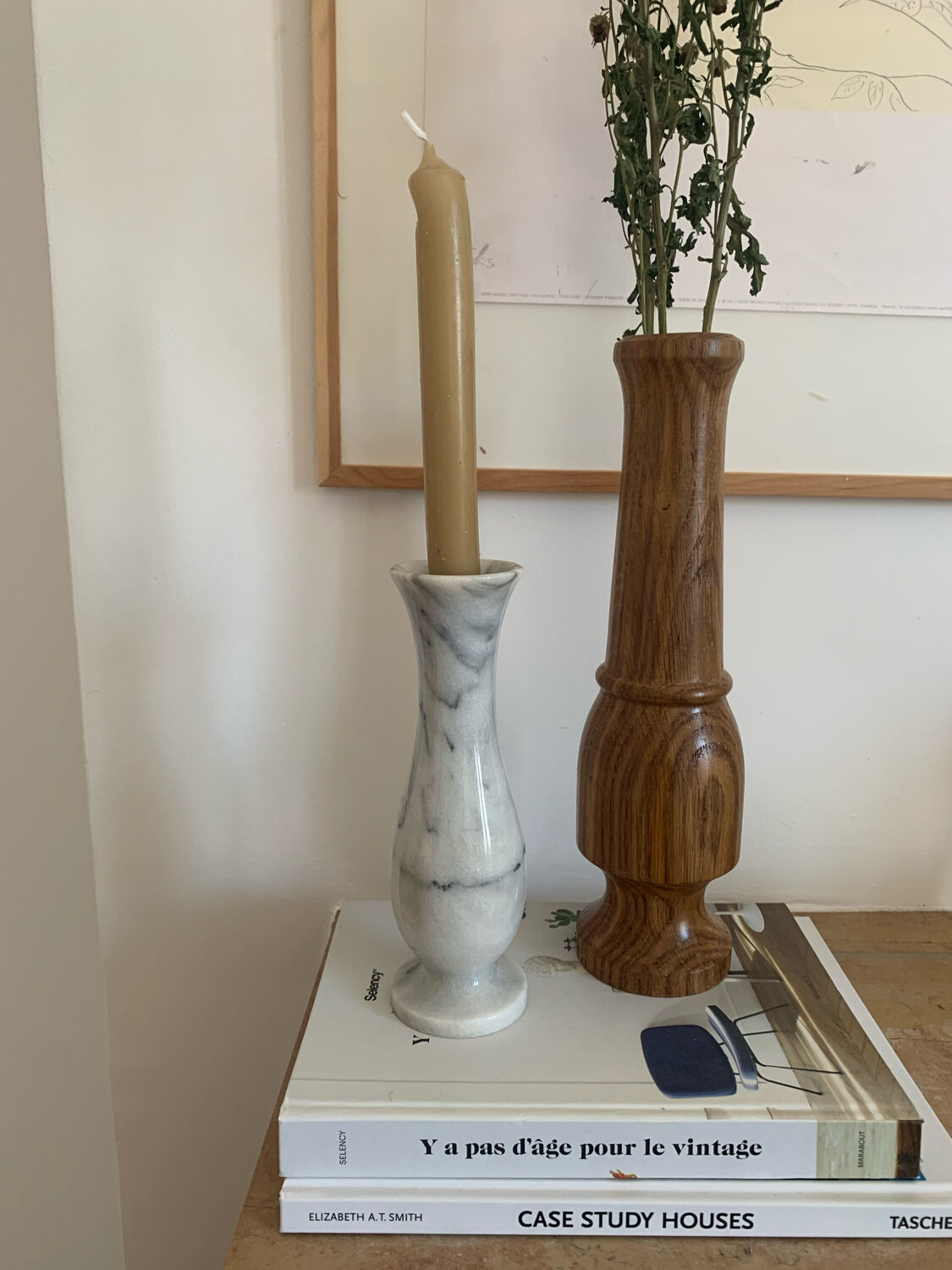 Vintage grey marble candle holder