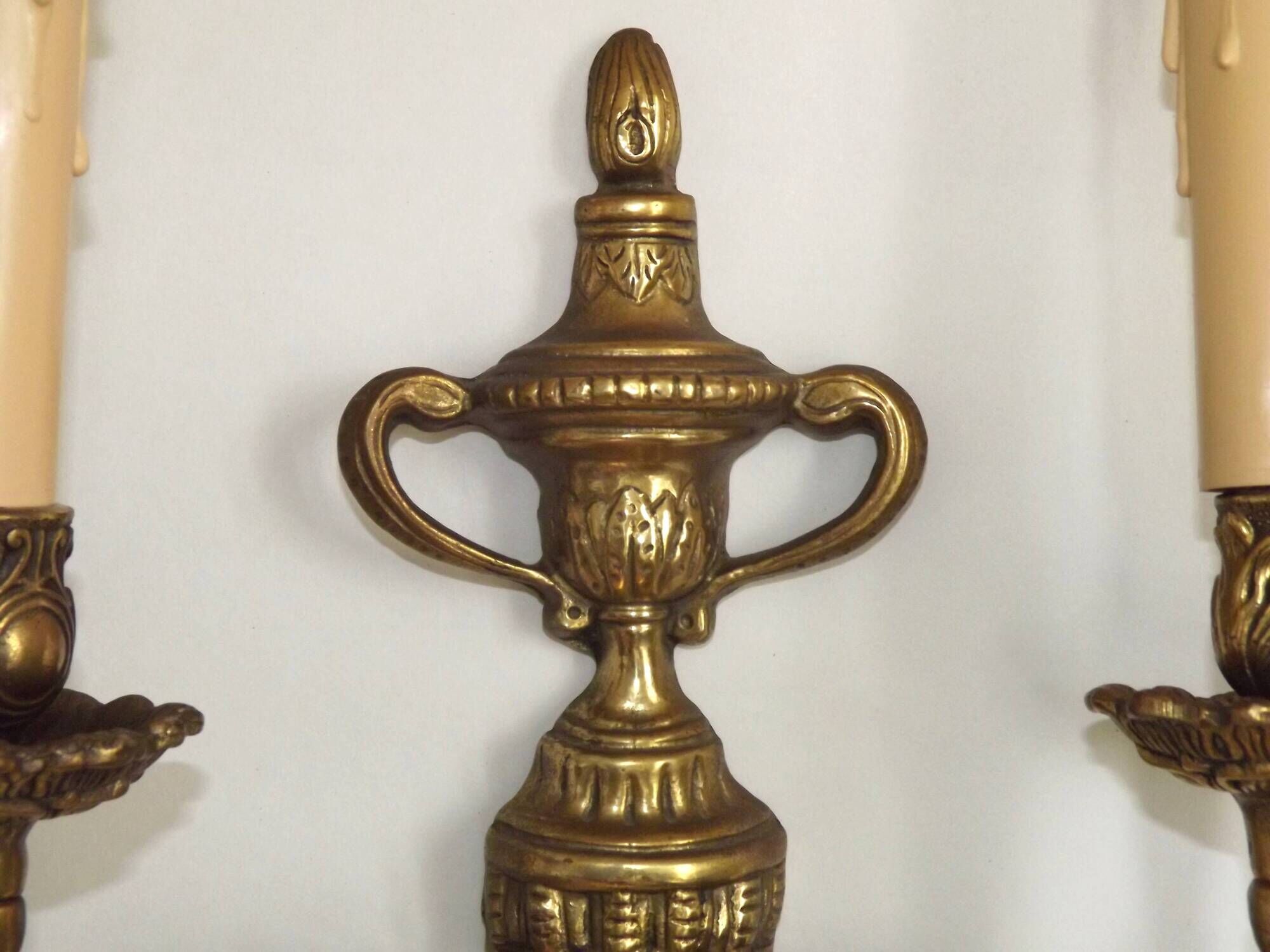 Large Vintage French Empire Style Bronze Double Wall Light With Urn Detail 4887
