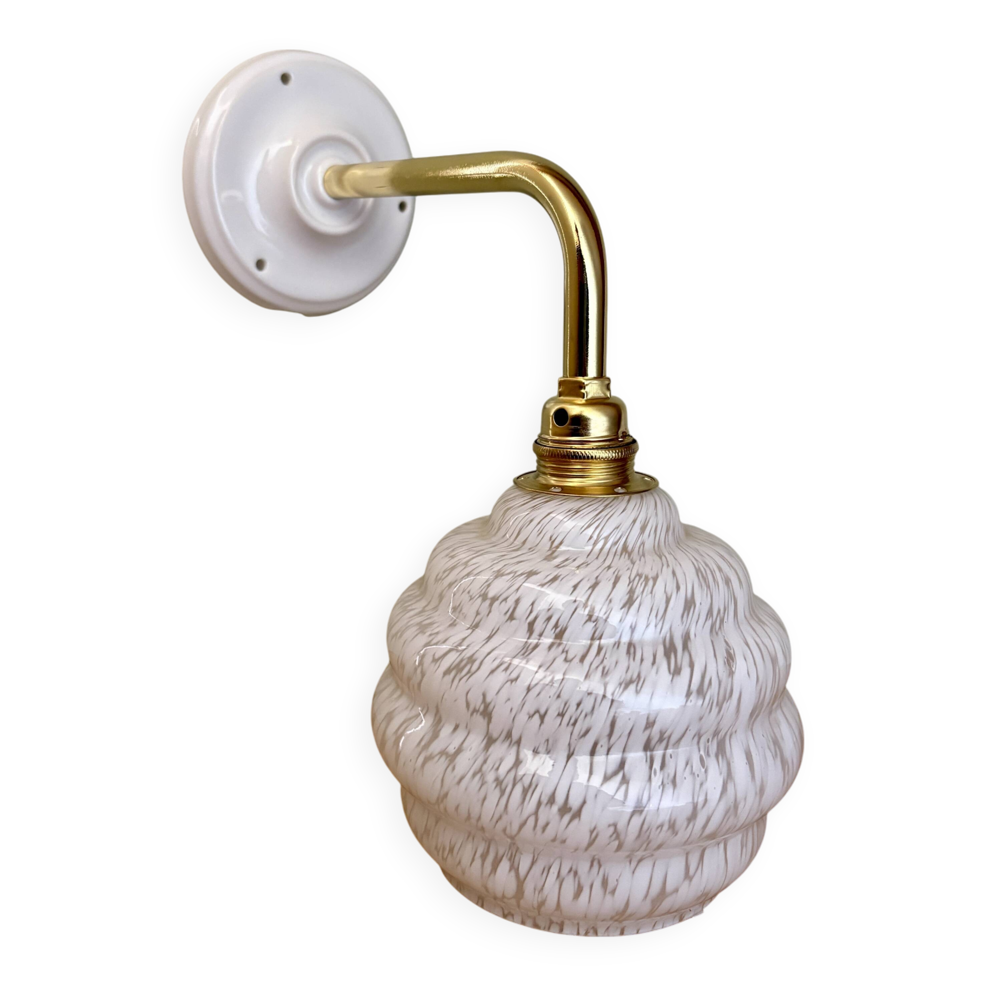 Vintage globe wall light in white Clichy glass