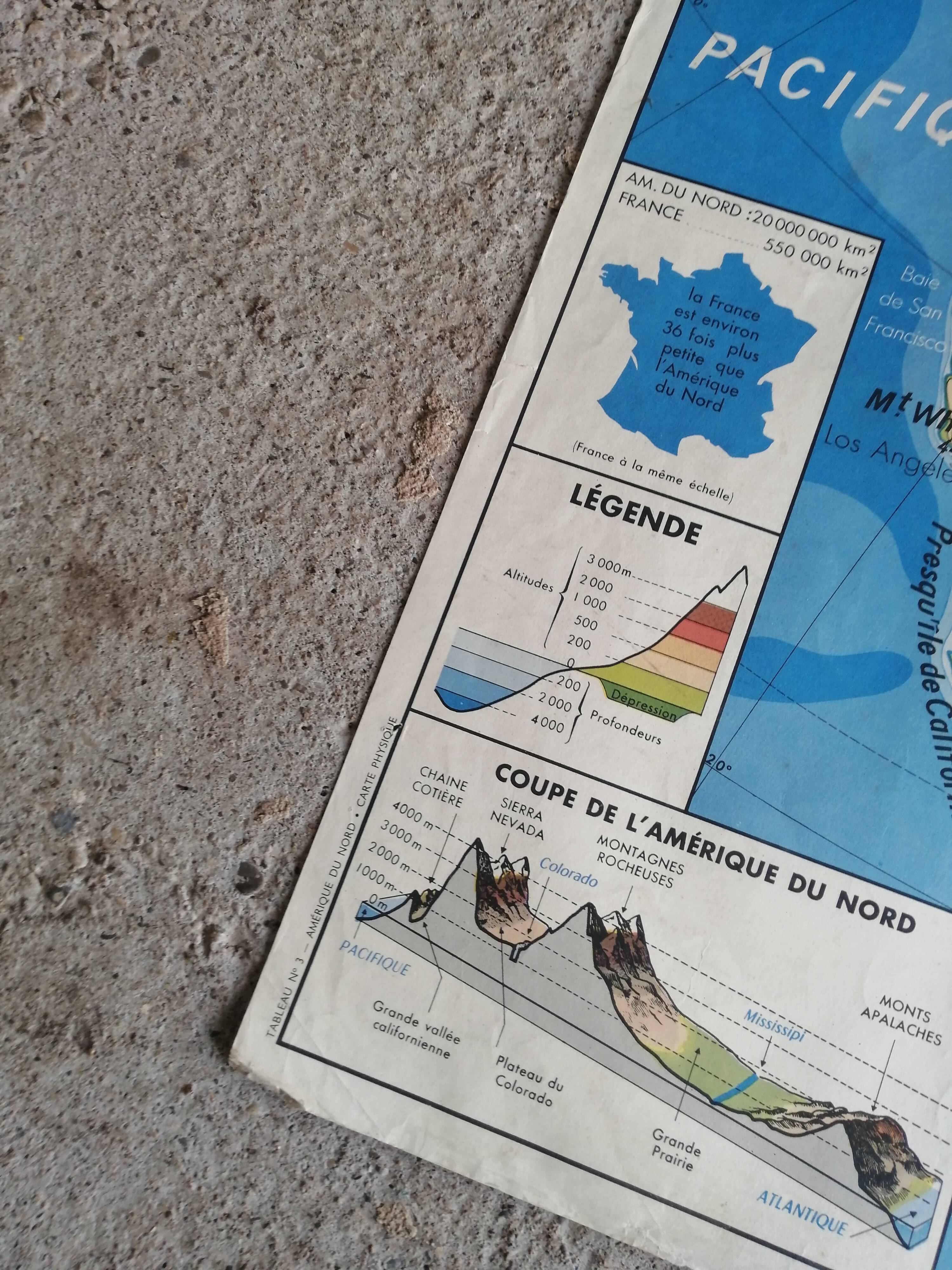 Vintage North America / Asia school physical map.