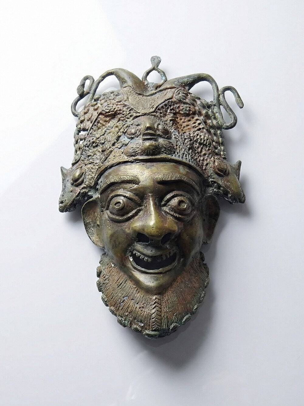 Vintage bronze African mask Bamoun, Cameroon