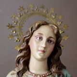 Plaster statuette of the Virgin of Olot with glass eyes. Early 20th century.