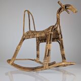 Children's rocking horse made of bamboo and rattan 1960s