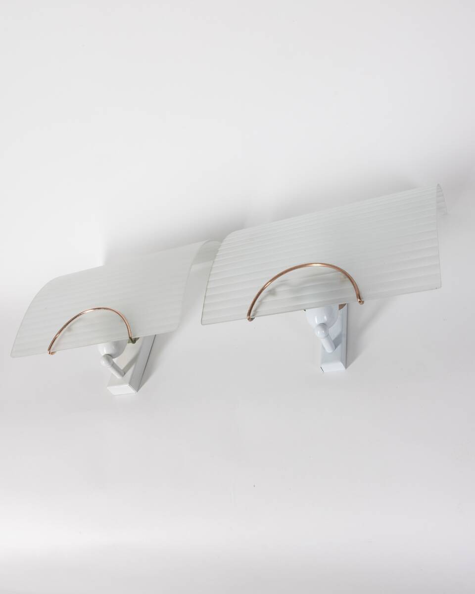 Pair of vintage 80s wall lamps in decorated glass Italian design