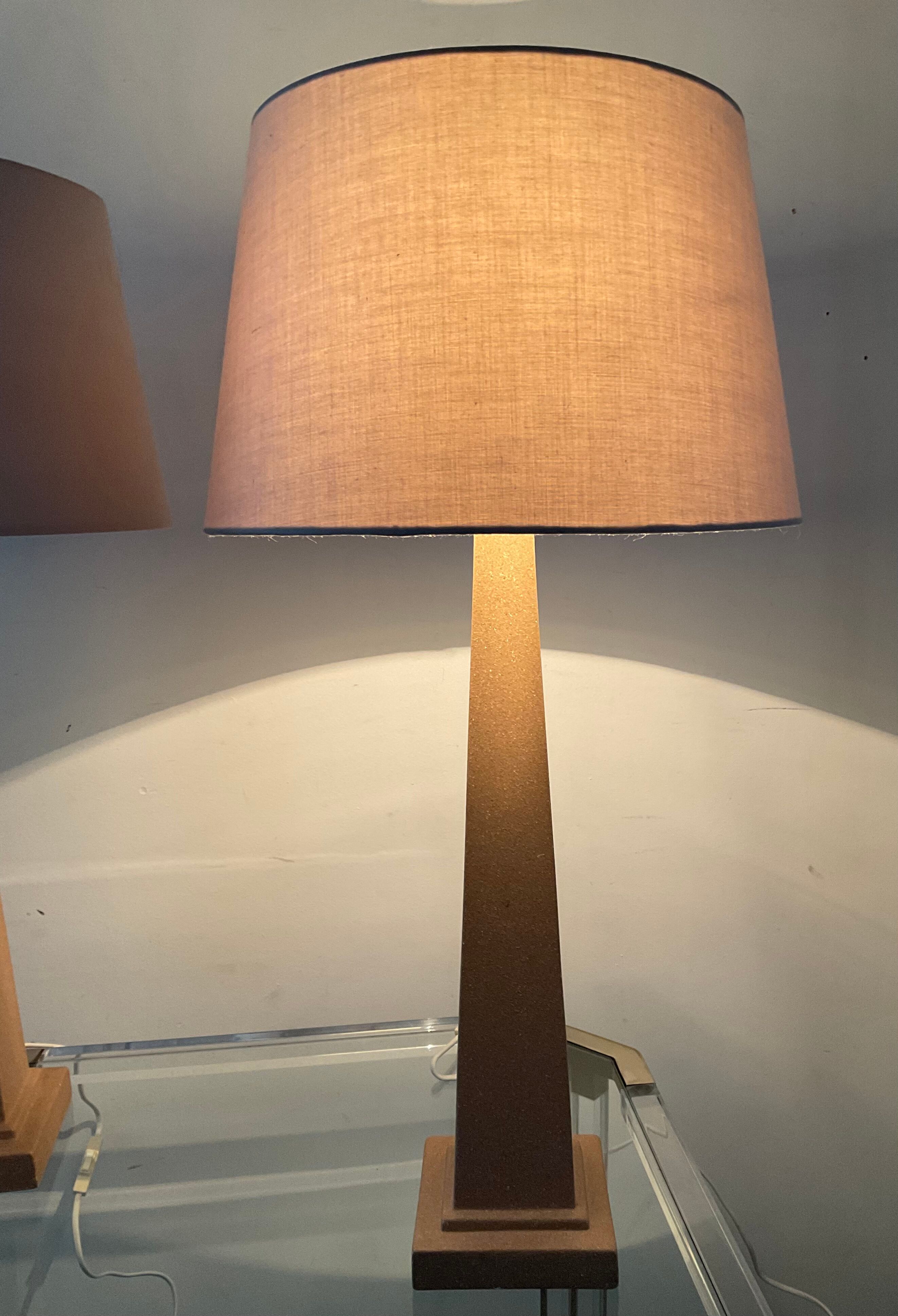 Pair of vintage terracota ceramic column lamps