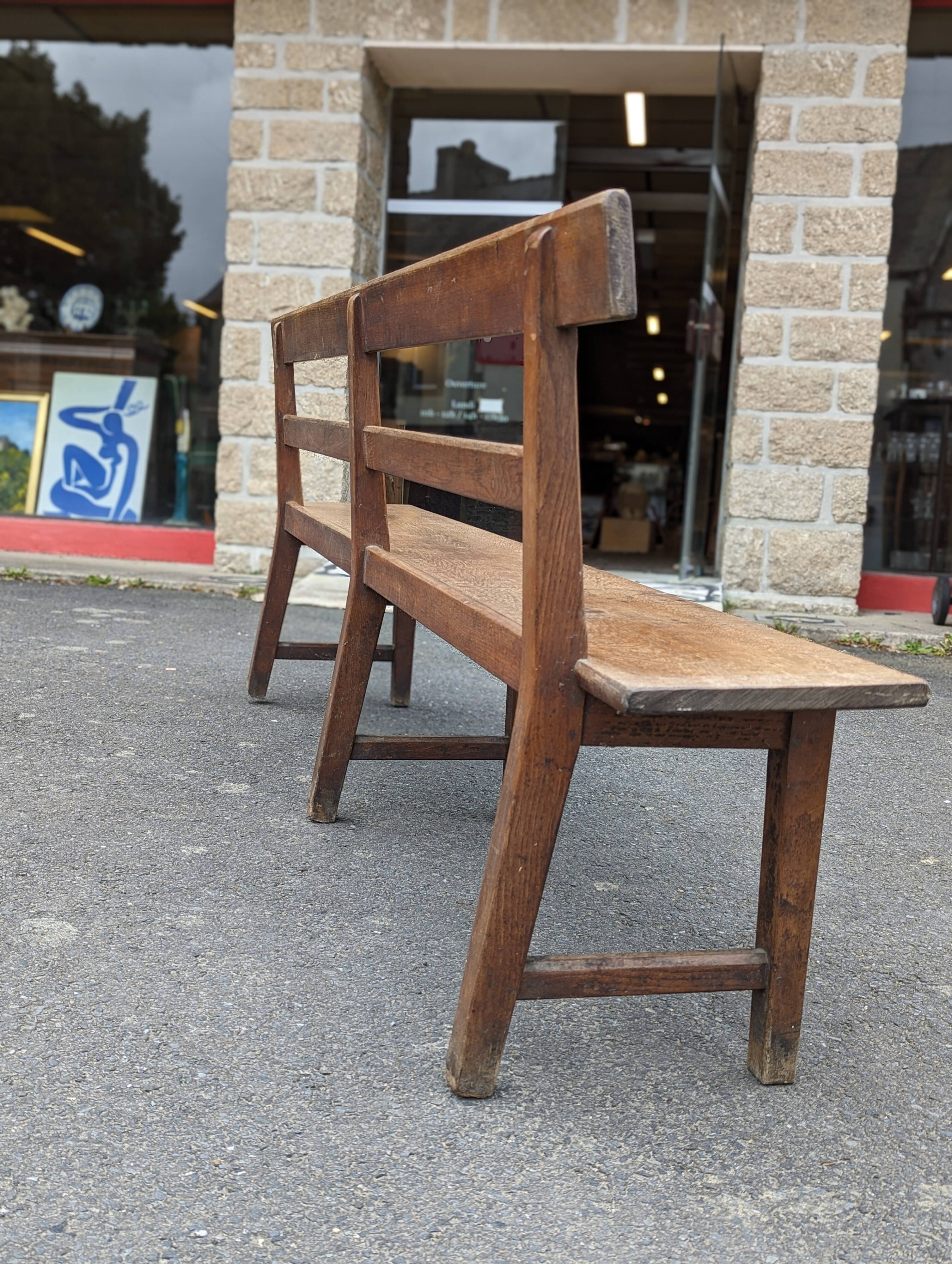 Large oak bench with back