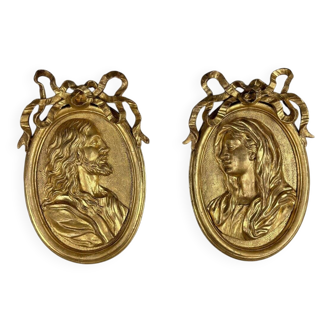 Pair of carved wooden medallions Louis XVI, 18th century