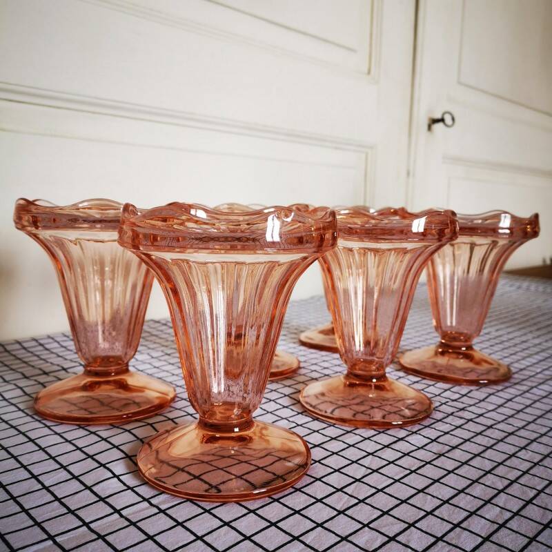 Lot de 6 coupes à glace Rosaline – Luminarc – Années 1970