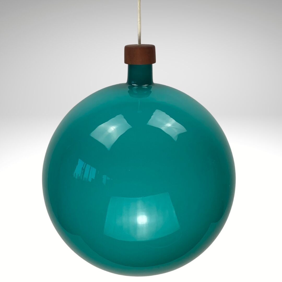 Cascade glass and teak lamp by Uno & Östen Kristiansson for Luxus, Sweden 1960s