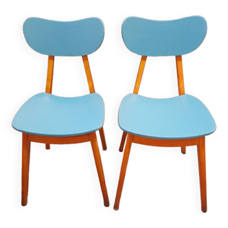 Pair of vintage wood and green bistro chairs