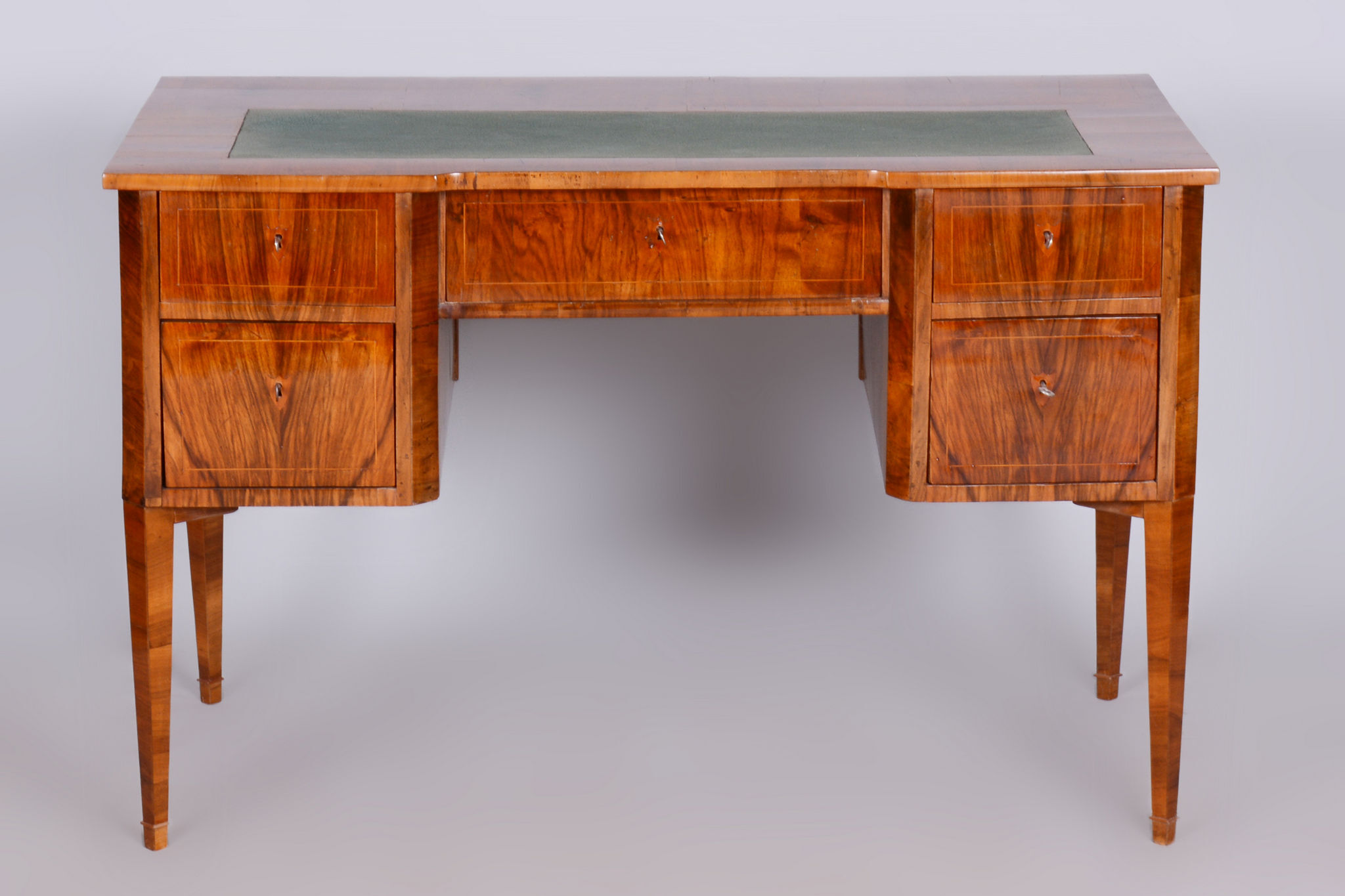Restored biedermeier walnut writing desk, revived polish, czechia, 1830s