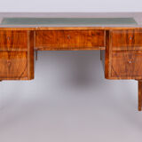 Restored biedermeier walnut writing desk, revived polish, czechia, 1830s