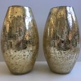 Pair of Cracked Mercurized Ovoid Vases Modernist Design Tealight Holders