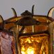 Large Longobard Gilded Metal and Red Hammered Glass Table Lamp