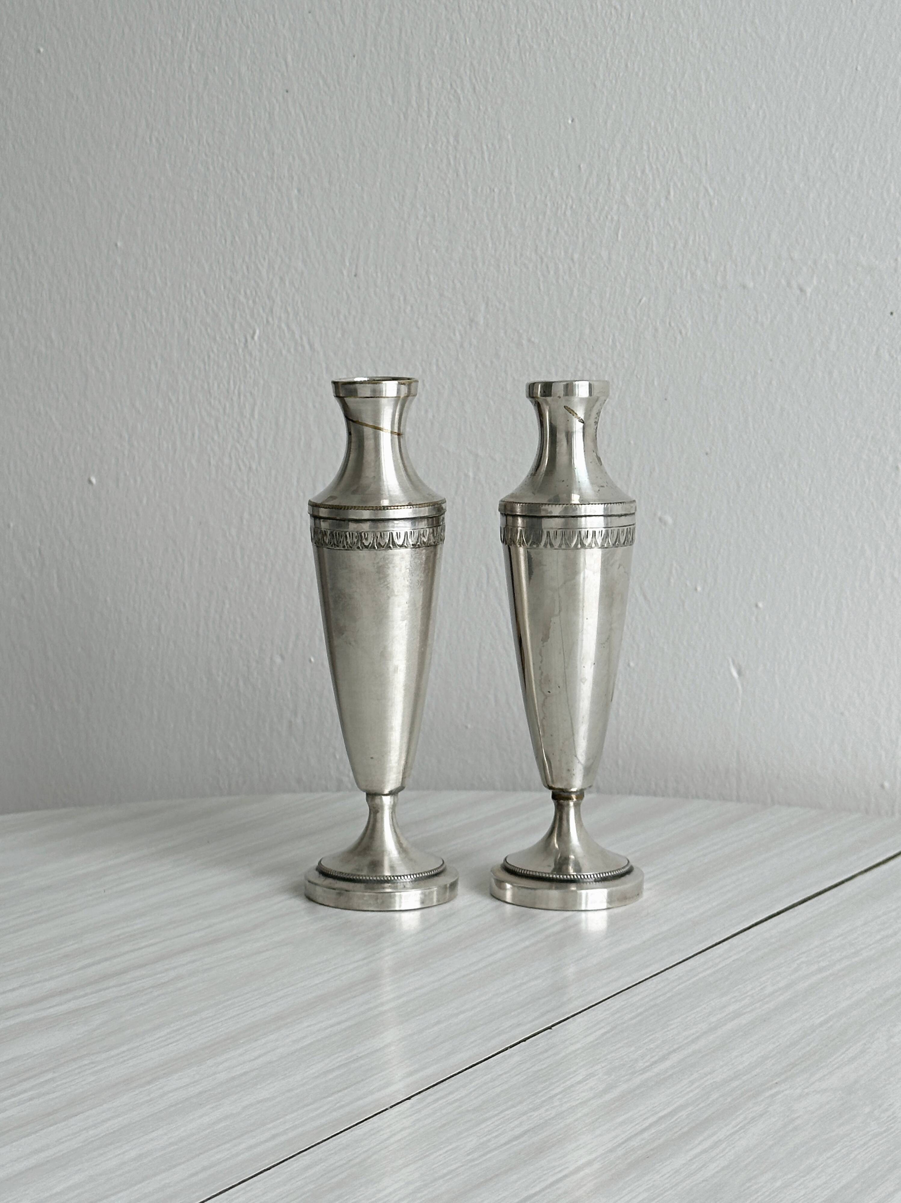 Pair of silver-plated flower vases