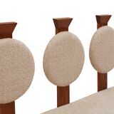 Contemporary Wooden Bench with Triple Circular Backrest Bouclé Upholstery, Italy