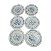 Set of 6 antique flat plates Rotterdam blue windmill design.