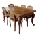 Carved wooden dining table and its 5 rattan caned chairs.