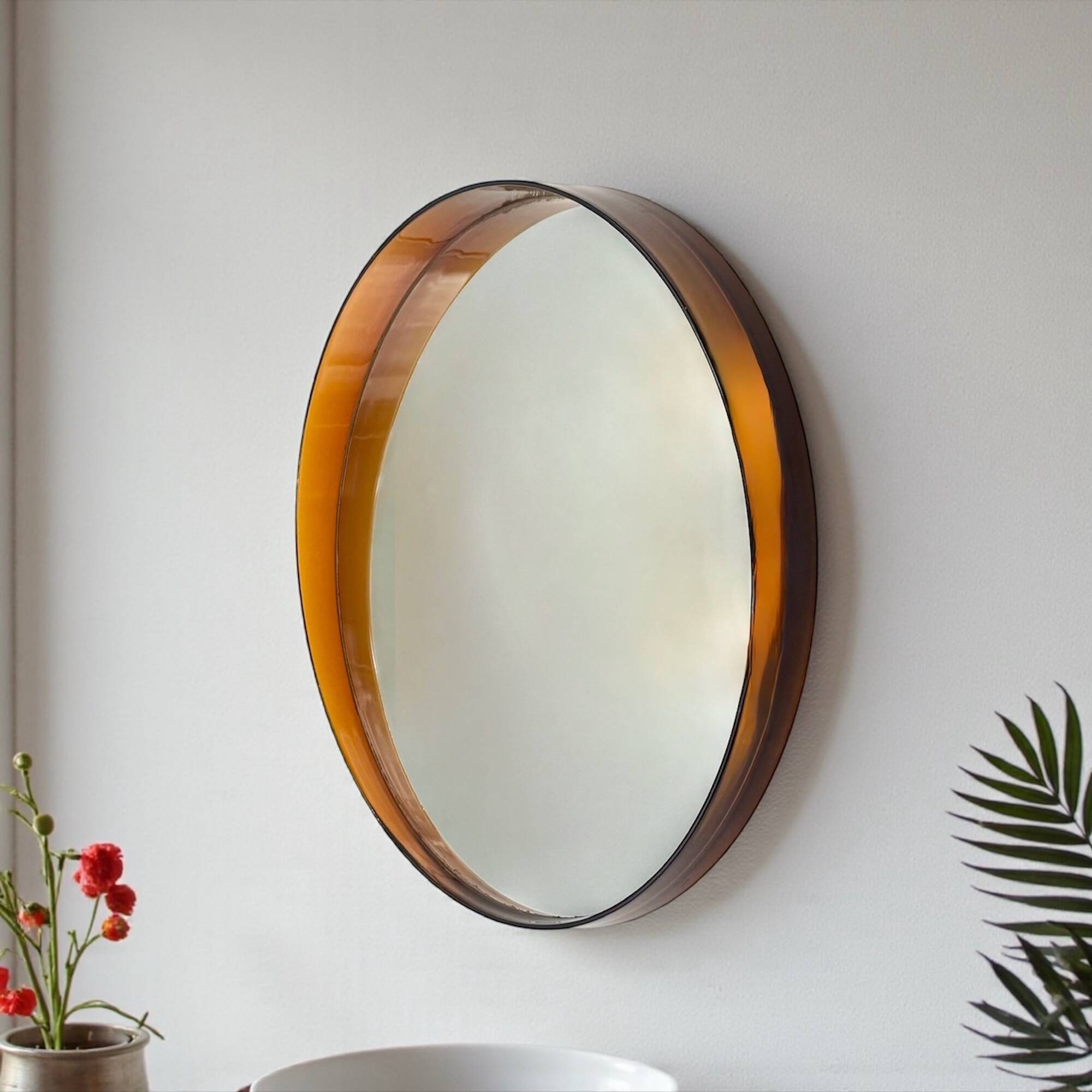 Miroir mural Space Age ambre français années 70