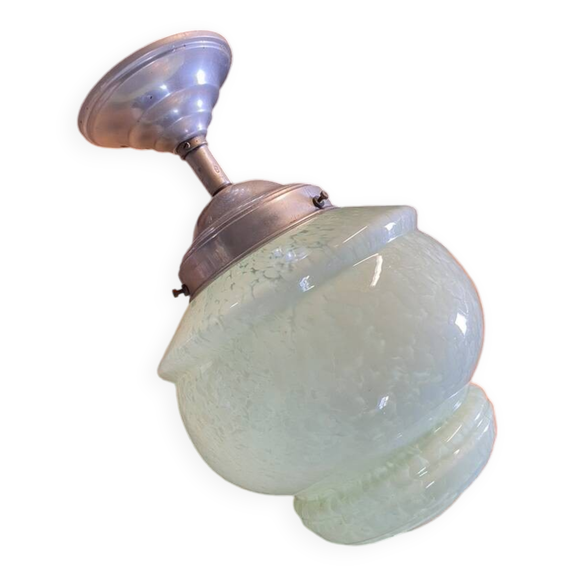 Art Deco hanging globe, Clichy glass, pale green, early 20th century.