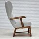 1950s, Danish high-backed armchair, reupholstered, wool, oak wood.
