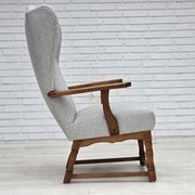 1950s, Danish high-backed armchair, reupholstered, wool, oak wood.