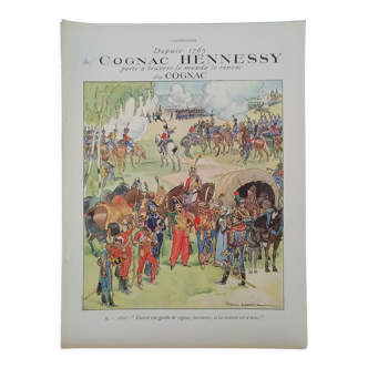 Paper advertisement Cognac Hennessy illustration battlefields reviewed year 1937