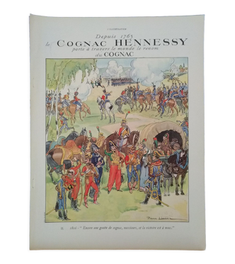 Publicité papier Cognac Hennessy, illustration champs de bataille revue année 1937