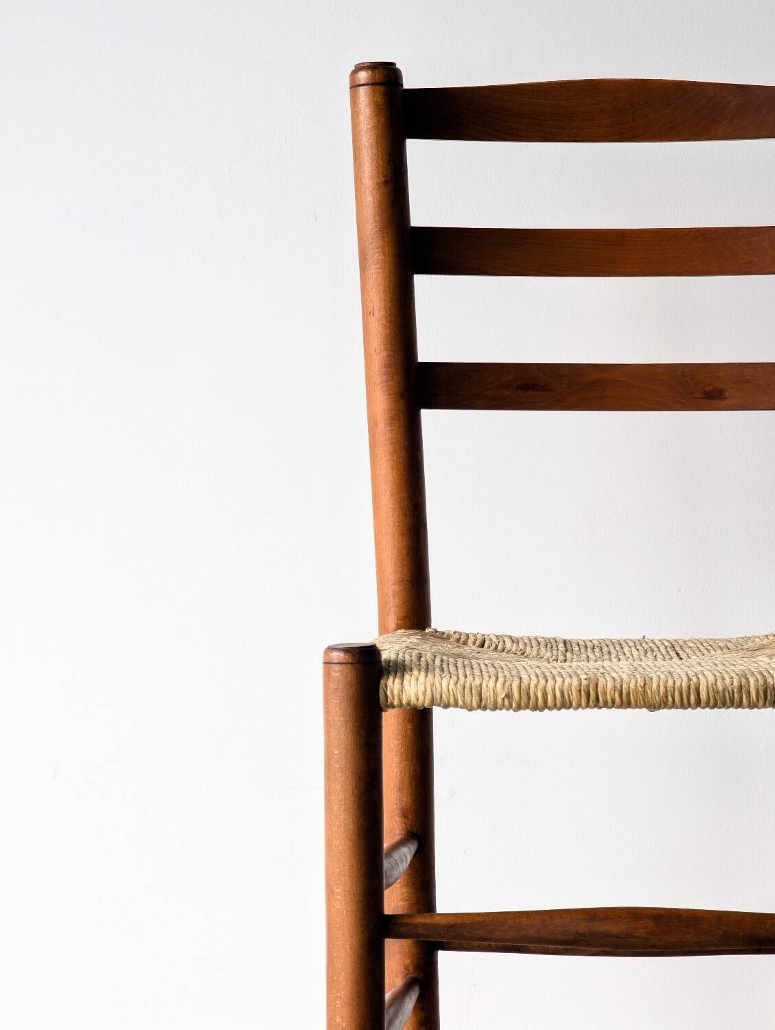 4 vintage brutalist chairs, wood & rope, Sentou / Perriand, 1960